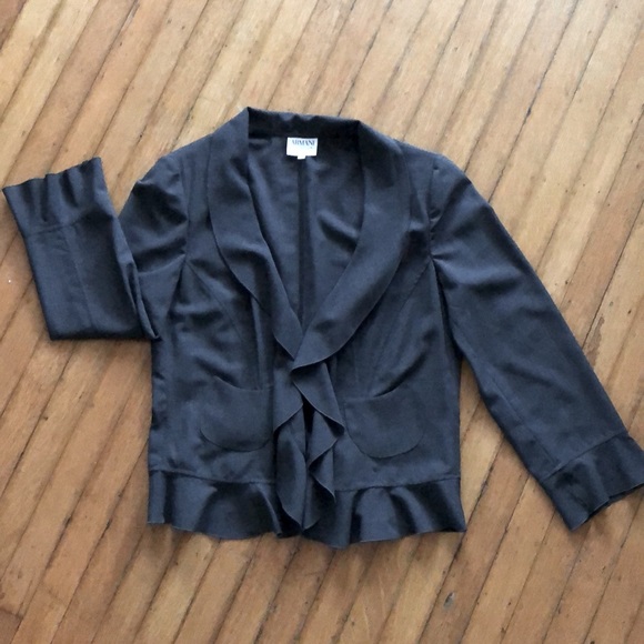 Armani Collezioni Ruffle Blazer Jacket. Grey Wool blend. Giorgio Armani Vintage - Picture 2 of 9